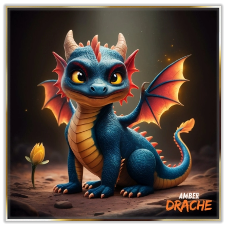 Der Babydrache sieht eine gelbe Blume